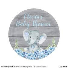 Blue Elephant Baby Shower Paper Plate Zazzle Com Baby Shower Stickers Baby Elephant Baby Shower Paper