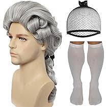Crazy Wigs Anogol Hair Cap+ White Judge Wig Men Barristers Wig Founding  Father Fun Wigs