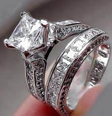 18k White Gold Diamond Bridal Set 4 50 Carat Gia Certified Etsy Diamond Bridal Sets Bridal Ring Sets Princess Diamond Engagement Rings