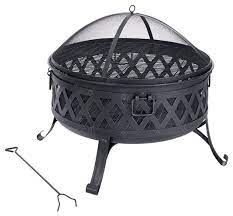 Black porcelain baked top lid and bottom bowl with removable zinc plated fire screen create a longer lasting fire black tube legs rear wheels and. Living Accents Lattice Coal Fire Pit Steel Transitional Fire Pits By Life And Home Houzz