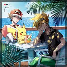 Red Blue And Pikachu In Alola With Images Pokemon Trainer Red Pokemon Red Pokemon Alola