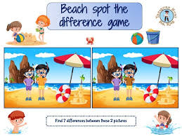 Can your kids find 10 differences between the 2 pictures? Beach Spot The Difference Game Treasure Hunt 4 Kids