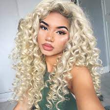 Design to make, your look more beautiful. Platinum Blonde Virgin Human Hair Wig 16 In 2021 Curly Hair Styles Naturally Curly Hair Styles Long Curly Hair