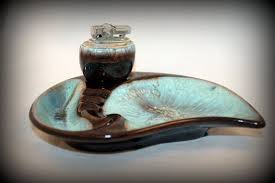 Vintage Ashtray With Lighter Teal And Brown Retro Japan Etsy Vintage Ashtray Diamond Design Light Teal