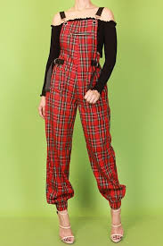 Black And Red Checkered Red Black Plaid Checkered Printed Overalls Jumpsuit Red Overalls Checkered Outfit Black And Silver Outfits