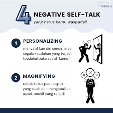  Tips Mindset Positif untuk Hidup Self-talk atau berbicara dengan diri sendiri punya banyak manfaat untuk kesehatan mental dan kesejahteraan emosional kamu. Tapi hati-hati lho! Ada juga yang namanya negative self-talk, dimana kita memberikan kritik-kritik negatif secara terus