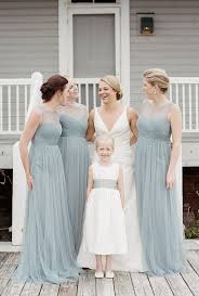 Jenny Yoo Bridesmaids The Aria Dress Shown In A Light Shade Of Blue Features A Sheer Illusion Bateau Neck Bridal Gowns Wedding Dress Shopping Wedding Dresses