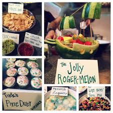Peter Pan Theme Party Snacks The Jolly Roger Melon Fruit Bowl Tiger Lily Maize Chips With Croc Amole Peter Pan Party Party Themes For Boys Campfire Party