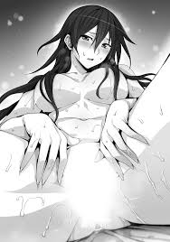 hida reiri, masou gakuen hxh, highres, 1girl, black hair, blush, breasts,  censored, female focus, large breasts, long hair, looking at viewer,  monochrome, nude, open mouth, pussy, sitting, solo, spread legs, spread  pussy -