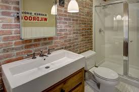 Exterior paint color combinations for red brick | house design ideas. Modern Basement Bathroom With Red Brick Accent Wall Hgtv
