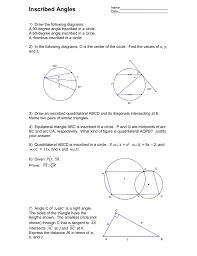 Unknown length and area problems test review. Inscribed Angles Name