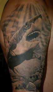 Black And White Shark Tattoo Sleeve Happy Shark Week 70 Thrilling Shark Tattoos 5 Shark Tattoos Sleeve Tattoos Best Sleeve Tattoos