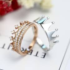 Crown Series Silver And Rose Gold Fashion Style Princess Couple Rings Couple Ring Design Couple Rings Rose Gold Fashion