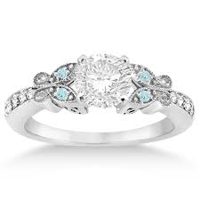 14k white gold gemstone stackable ring. Butterfly Diamond Aquamarine Engagement Ring Platinum 0 20ct U2517
