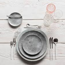 Tuesday Morning Mockup With Our Dusty Blue Lace Chargers Concrete Dinnerware Goa Flatware In Brushed Steel White Vintage Dinnerware Tableware Dinner Sets