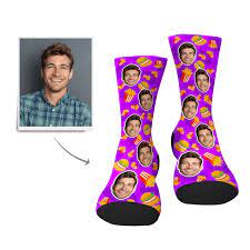 Personalisiertes Gesicht Auf Socken Burger Pommes Gesichtsocken