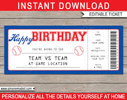 Baseball Game Ticket Birthday Gift Voucher Printable Ticket Template Baseball Ticket Gift Baseball Ticket Ticket Template
