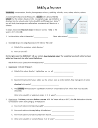 In the solubility and temperature gizmo, you will study how temperature affects how much solute will dissolve in a solution. Solubilitytemperatur