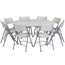 Use wholesale tables and chairs for events to easily set up your party space. National Plastic Folding Table Chair Set 60 Round Folding Table With 8 Folding Chairs 602 8 Bt60r 1 Packaged Tables And Chairs Worthington Direct