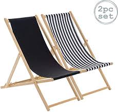 Harbour Housewares Traditional Adjustable Beach Garden Deck Chairs Black Stripe Amazon Co Uk Kitchen Home Em 2020