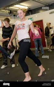 Smiling Blonde Teenage Girl Wearing Leggings In A Dance Workshop In A Youth Club Aberystwyth Wales Uk Stock Photo Alamy