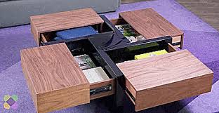 Iohomes coffee table with drawers this elegant table with its round corners is constructed of fiber board and wood with walnut veneer and it has sturdy chromed legs. This Beautiful Wooden Coffee Table Has 4 Secret Drawers That Make For A Really Cool Design