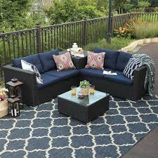 Stickler Patio Outdoor 4 Piece Rattan Sectional Seating Group With Cushions Wicker Patio Furniture Set Patio Sofa Set Patio Furniture Sets