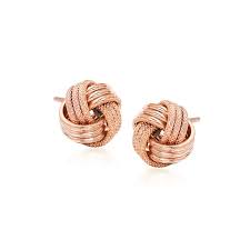 Ross Simons 14kt Rose Gold Textured And Polished Love Knot Stud Earrings Knot Stud Earrings Knot Studs Rose Gold Texture