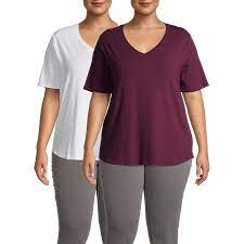 Terra Sky Terra Sky Women S Plus Size Short Sleeve Everyday Essential V Neck T Shirt 2 Pack Walmart Com Women S Plus Size Shorts Plus Size Shorts Everyday Essentials Products