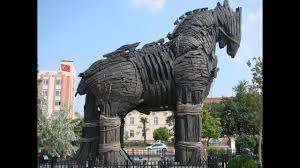 Something that initially seems innocuous but is ultimately bad or malicious. Trojan Horse Trojan Horse Story Greek Mythology