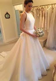 Elegant A Line Satin Long Train Plain Wedding Dresses Ml5425 Plain Wedding Dress Bow Wedding Dress Backless Wedding Dress