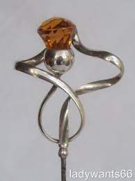 A Large Antique Charles Horner Sterling Silver Citrine Thistle Hat Pin Hat Pins Antique Hats Antiques