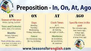 Preposition In On At Ago Prepositions In Season Of The Year Winter Spring Summer Years And Centuries 2018 Prepositions English Lessons Learn English