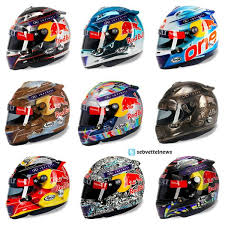 Since he first appeared in f1 in 2006 sebastian vettel has used over 50 different helmet designs. Sebastian Vettel 5 On Twitter Sebastian Vettel S 9 Helmet Designs Of 2014 Pick Up Your Favourite We Pick The Bronze One F1 Http T Co 5zf1vnxgxe