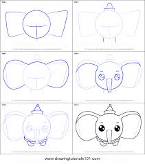 Extend two long curved lines from the bottom of the face. How To Draw Kawaii Dumbo Elephant From Dumbo Printable Step By Step Drawing Sheet Drawingtutorials101 Com