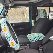 Daisy Crochet Steering Wheel Cover Etsy In 2020 New Car Accessories Diy Car Seat Cover Cute Car Accessories