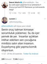 Ünlü şarkıcı demet akalın, cumhurbaşkanı recep tayyip erdoğan'ın, müzik kısıtlamalarının gece 24 itibariyle sınırlandırılacağına ilişkin açıklamasına twitter'dan. Ata Benli On Twitter Demet Akalin In Oruc Tweetine Levent Adli Kullanicinin Verdigi Cevaplar Gundem Oldu Sizce Kim Hakli
