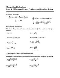 This set of printable worksheets is specially designed for students of grade 6, grade 7, grade 8, and high school. Derivatives Power Product Quotient Rules Worksheets Teaching Resources Tpt