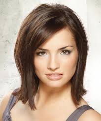 The side swept bangs flatter the face beautifully. Medium Straight Layered Dark Brunette Bob Haircut With Side Swept Bangs