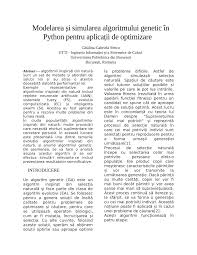 De la wikipedia, enciclopedia liberă. Pdf Modelarea Èi Simularea Algoritmului Genetic In Python Pentru AplicaÈii De Optimizare