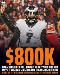 Haason Reddick will forfeit nearly $800K per regular season game missed  during his holdout 😳 Reddick is currently