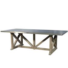 Brass metal hand inlaid on diagonal into the american walnut table top. Industrial Rustic Metal Top Dining Table At 1stdibs