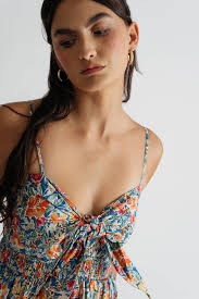 Blue Garden Multi Floral Tie Tiered Maxi Dress