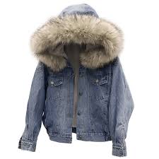 Achetez des gilets fourrure femme à petit prix en ligne sur lightinthebox.com aujourd'hui ! Veste En Denim A Capuche Epaisse Pour Femme Avec Fourrure Interieure