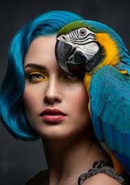 Create image with blue and gold macaw and model?