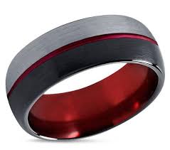 Black And Silver Mens Wedding Ring Mens Wedding Band Red Black Tungsten Ring Brushed Silver Etsy In 2020 Silver Wedding Rings Black Tungsten Rings Pink Morganite Engagement Ring