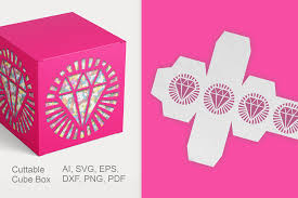 Download Diamond Cuttable Cube Gift Box Template Graphic By Print Cut Hang Creative Fabrica PSD Mockup Templates
