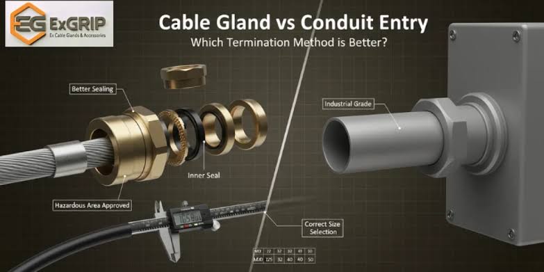 Cable gland vs conduit termination options, AI generated