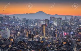 Tokyo Night City View With Mountain Fuji Mount Fuji Lies About Stock Photo Picture And Royalty Free Image Image 99310545