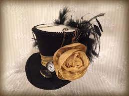 Mini Top Hat Black And Gold Steampunk Hat Mad Hatter Hat Etsy Mini Top Hat Steampunk Hat Mad Hatter Hat